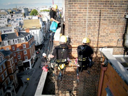 Rope access survey and repairs to masonry cracks at Claridges Hotel, London, England