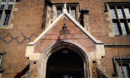 2 No. crack stitching bars inserted along the brick coursing to repair the brick arch, at Queens University Belfast, Northern Ireland