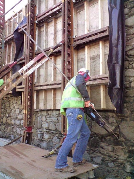The cintec anchor is installed to stabilise the leaning wall at St Malachy's Wall, Bangor, Co. Down, Northern Ireland.