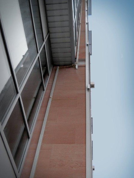 The masonry consolidation netting is discreet when finished, at Jury's Inn, Liverpool, England