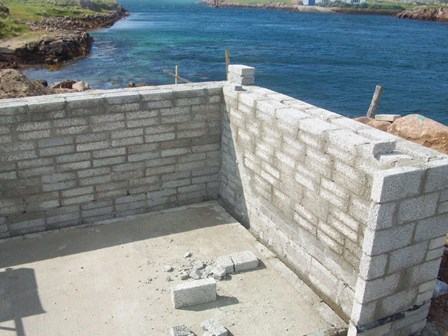 New build basement, blockwork retaining walls cavity walls, with cavity drain basement waterproofing system, Co. Donegal, Ireland