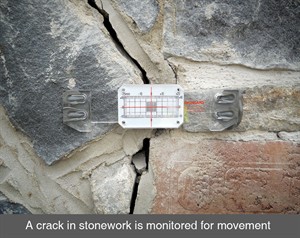 002 Crack in stone masonry structural repair monitored measured movement belfast dublin northern ireland NI