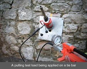 002 pull test load pattress plates tie bars retaining wall stone crack structural stability Armagh Belfast Northern Ireland NI