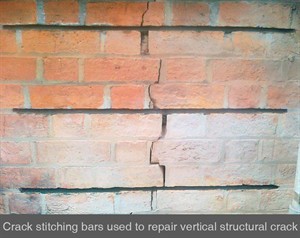 001 vertical crack in brick crack stitching structural masonry repair Dublin Belfast Armagh Northern Ireland NI Londonderry Fermanagh