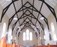 The finished church: Newlath membrane applied to walls; wood rot removed from trusses; trusses repaired & spliced; and structural repairs carried out, Co. Tyrone, Northern Ireland, NI